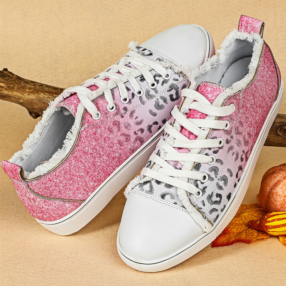 Cotton Candy Pink Cheetah Casual Flat Canvas Shoes