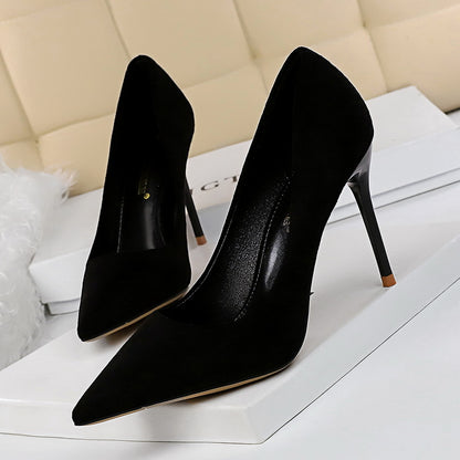 Suede Shallow Mouth Pointed High Heel