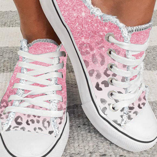 Cotton Candy Pink Cheetah Casual Flat Canvas Shoes