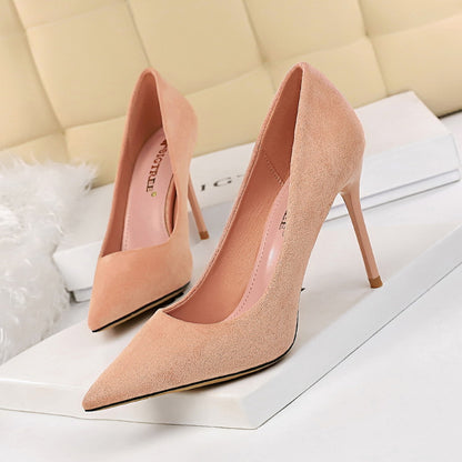 Suede Shallow Mouth Pointed High Heel