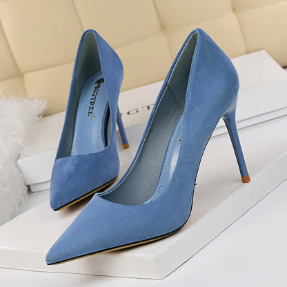 Suede Shallow Mouth Pointed High Heel