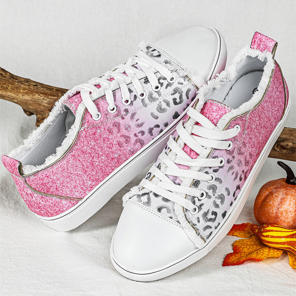 Cotton Candy Pink Cheetah Casual Flat Canvas Shoes