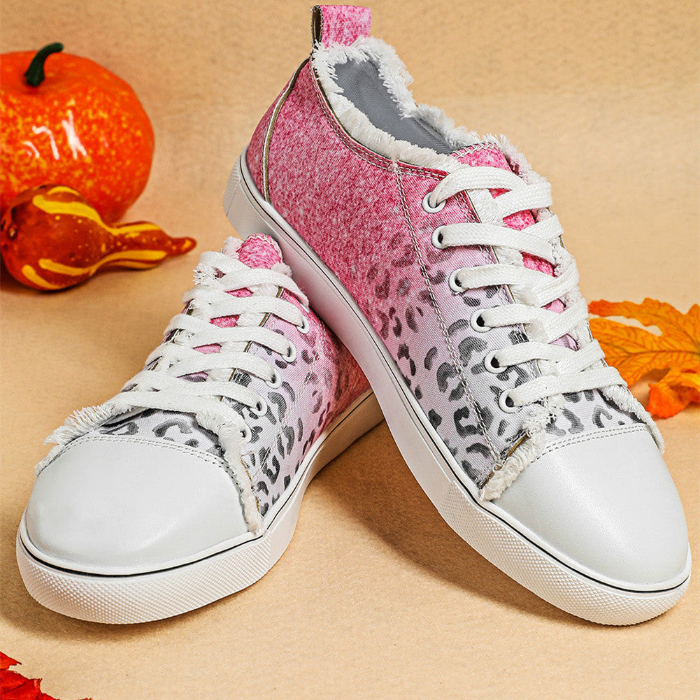 Cotton Candy Pink Cheetah Casual Flat Canvas Shoes