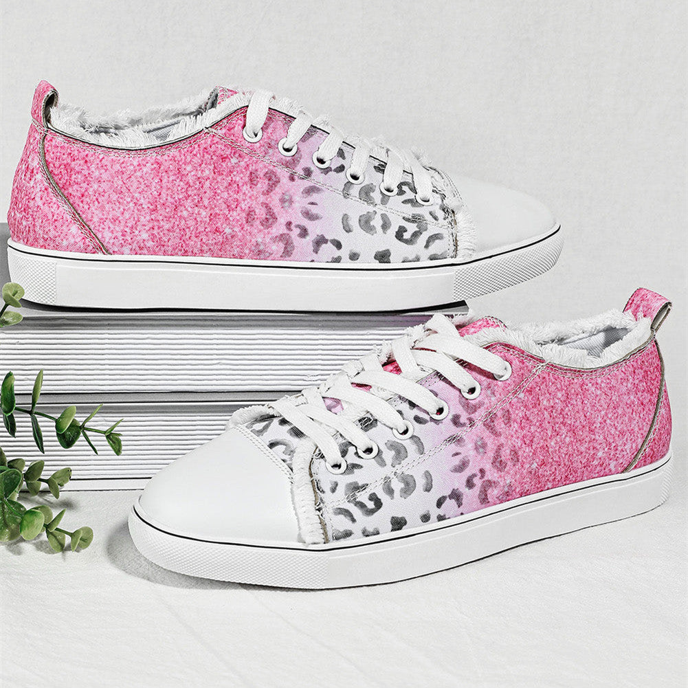 Cotton Candy Pink Cheetah Casual Flat Canvas Shoes