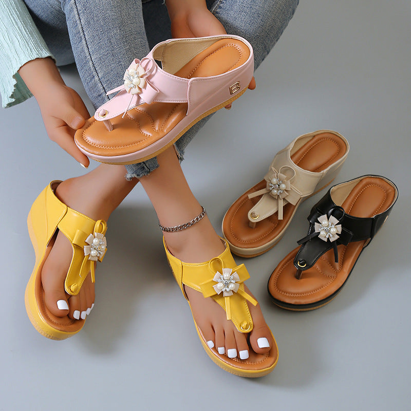 Bold Color Flower Pearl Sandal