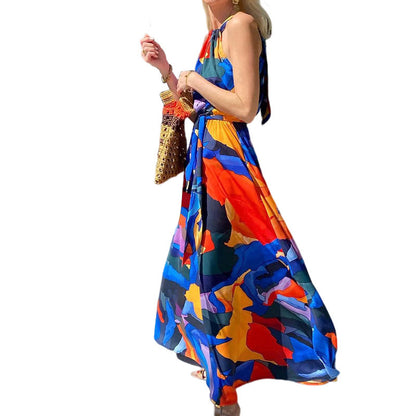 Women's Fashion Elegant Halter Printed Dress